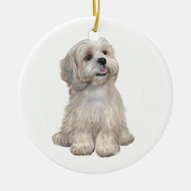 Lhasa Apso (C) - Ljust guld Julgransprydnad Keramik (Framsidan)