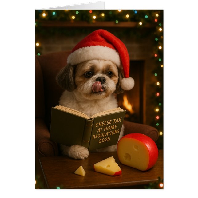 Lhasa Apso 'Cheese Tax' Christmas card Hälsningskort (Framsidan)
