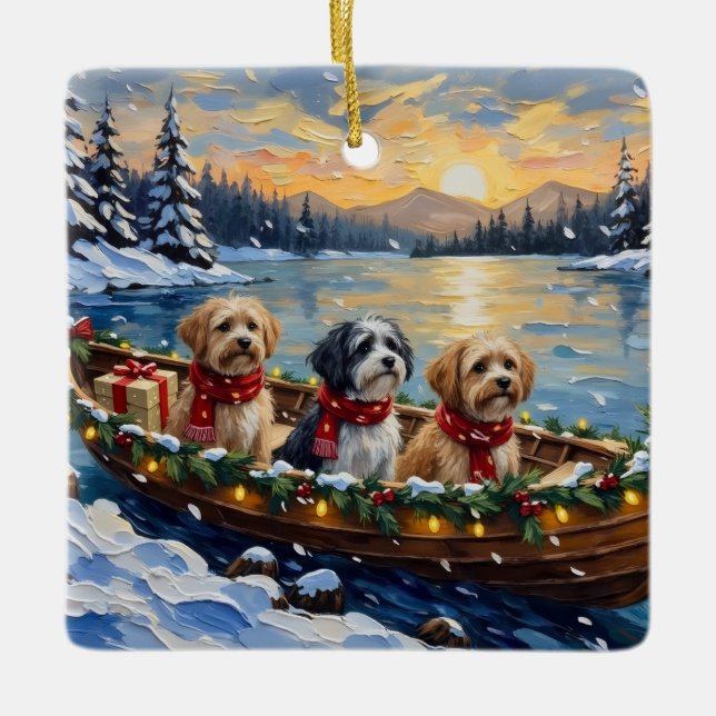 Lhasa Apso Christmas Boat Holiday Julgransprydnad Keramik (Framsida)