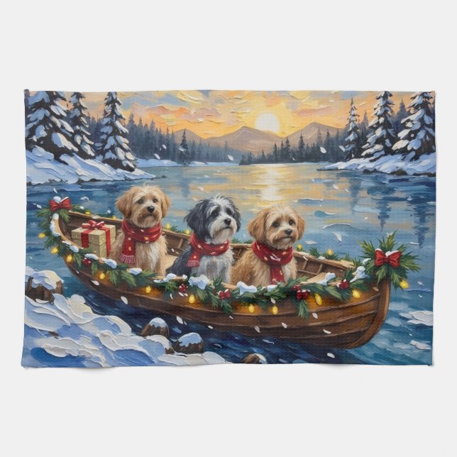 Lhasa Apso Christmas Boat Holiday Kökshandduk (Horisontell)