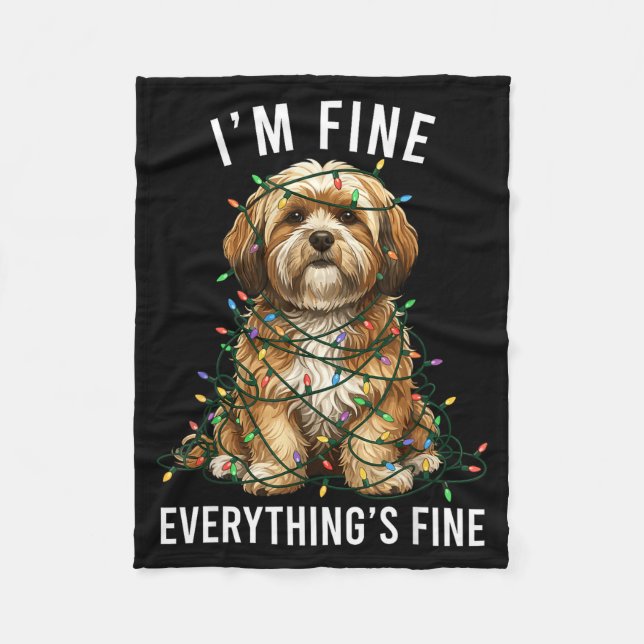 Lhasa Apso Christmas I'm Fine Everything Is Fine  Fleecefilt (Framsidan)