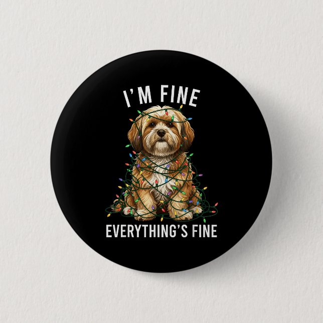Lhasa Apso Christmas I'm Fine Everything Is Fine  Knapp (Framsida)