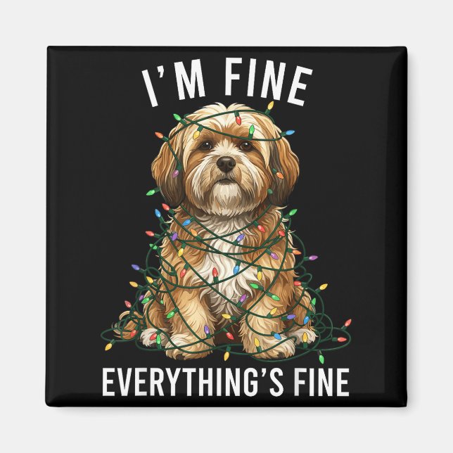 Lhasa Apso Christmas I'm Fine Everything Is Fine  Magnet (Framsidan)