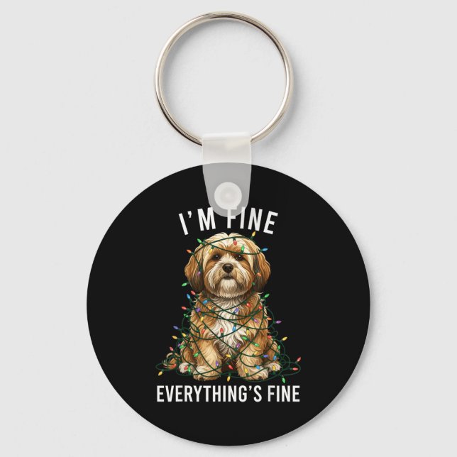 Lhasa Apso Christmas I'm Fine Everything Is Fine  Nyckelring (Framsida)