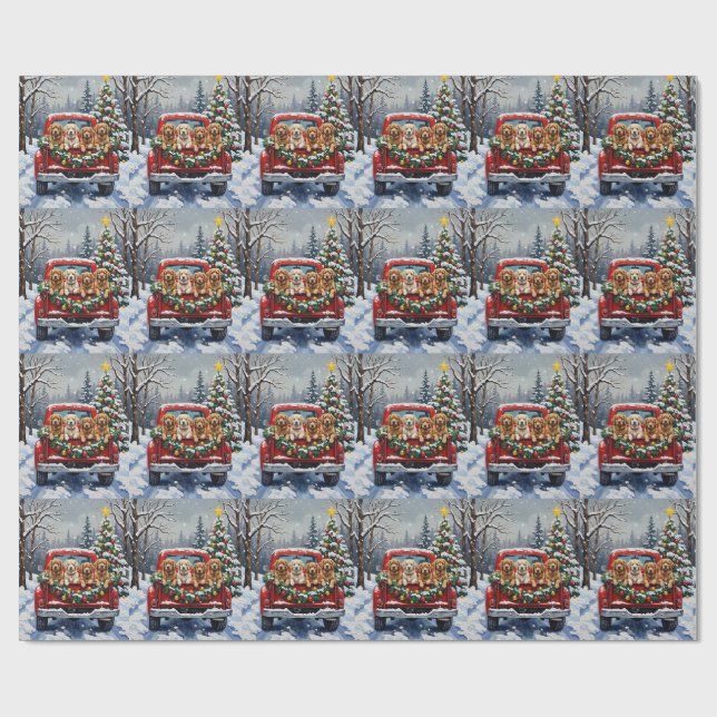Lhasa Apso Christmas Red Truck Holiday Presentpapper (Platt)