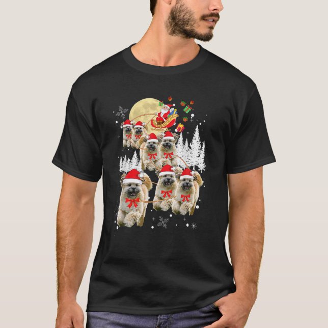 Lhasa Apso Funny Reindeer jul Måne Santa Hund T Shirt (Framsida)