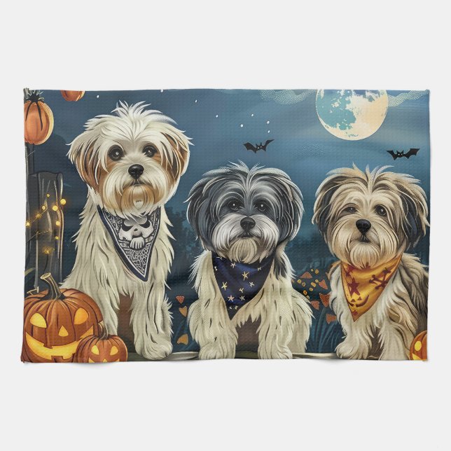 Lhasa Apso Halloween Spooky Kökshandduk (Horisontell)