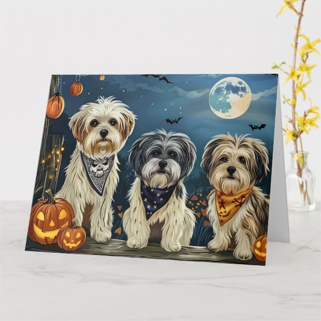 Lhasa Apso Halloween Spooky Kort (Gul blomma)