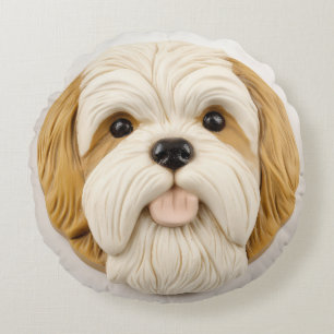 Lhasa Apso Hund 3D Inspired Rund Kudde