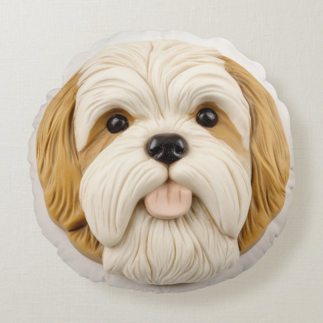 Lhasa Apso Hund 3D Inspired Rund Kudde (Framsidan)