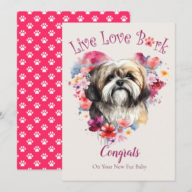 Lhasa Apso Hund Adoption, Gotcha Day Kort (Fram/baksida)