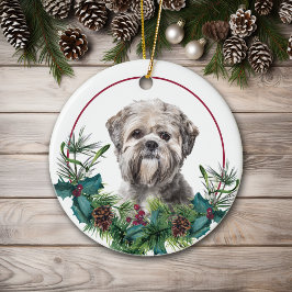 Lhasa Apso Hund Evergreen Berry Wandan Julgransprydnad Keramik