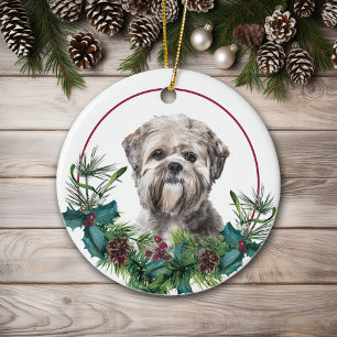 Lhasa Apso Hund Evergreen Berry Wandan Julgransprydnad Keramik