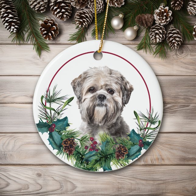 Lhasa Apso Hund Evergreen Berry Wandan Julgransprydnad Keramik (Skapare uppladdad)