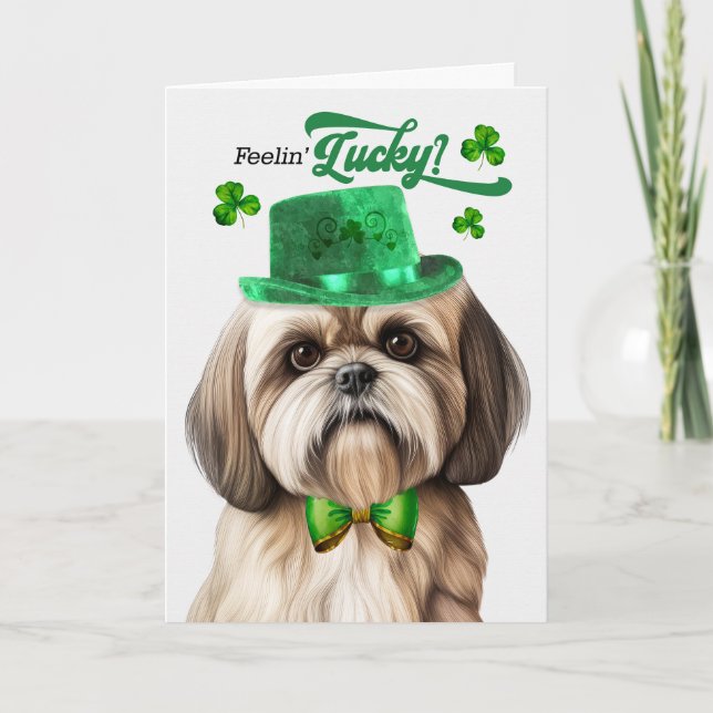 Lhasa Apso Hund Feelin' Lucky St patrick's day Helgkort (Framsida)