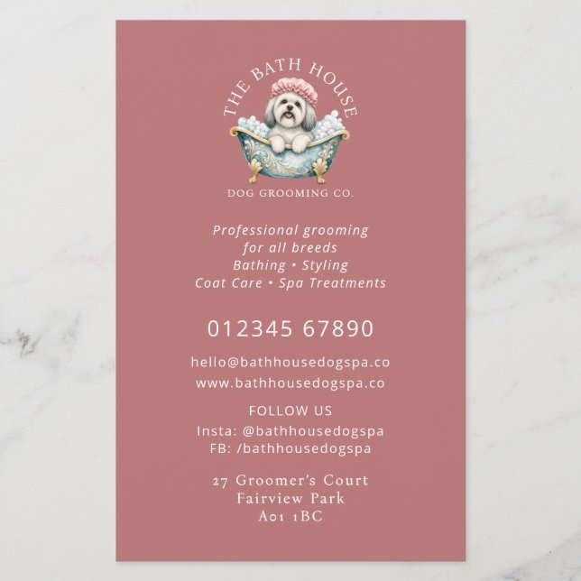 Lhasa Apso Hund Frisör Reklamblad - Rosa Flygblad (Framsidan)