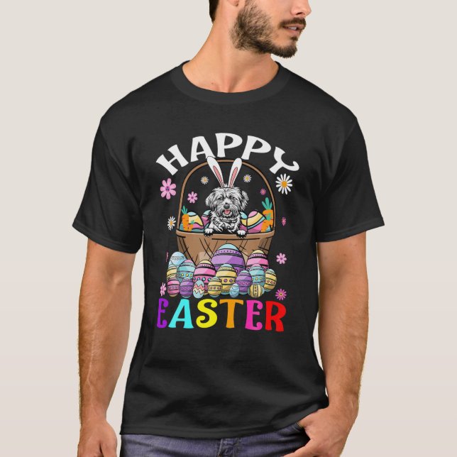 Lhasa Apso Hund Glad påsk Bunny Eggs Påsk T Shirt (Framsida)