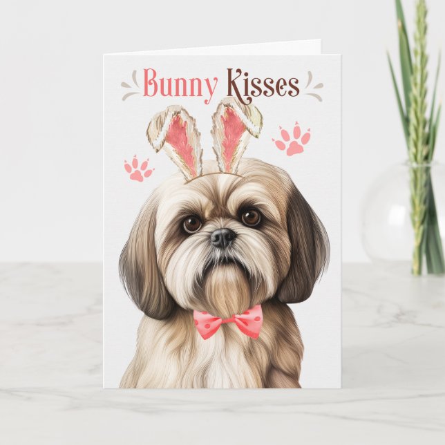 Lhasa Apso Hund i Bunny Öron för Påsk Helgkort (Framsida)