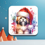 Lhasa Apso-Hund i jultomten Fyrkantigt Klistermärke<br><div class="desc">Om du kärlek Lhasa Apso och vill ha söta julklistermärken,  så kör du! Cute Vattencolor stil ai art Lhasa Apso i Santa Hat.</div>