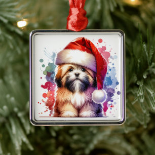 Lhasa Apso-Hund i jultomten Julgransprydnad Metall