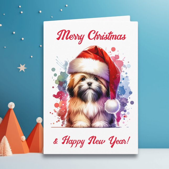Lhasa Apso-Hund i jultomten Kort (Skapare uppladdad)