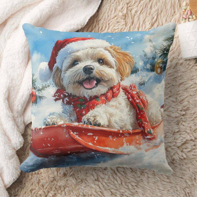 Lhasa Apso Hund i Släd Låt det Snöa Jul Kudde (Filt)