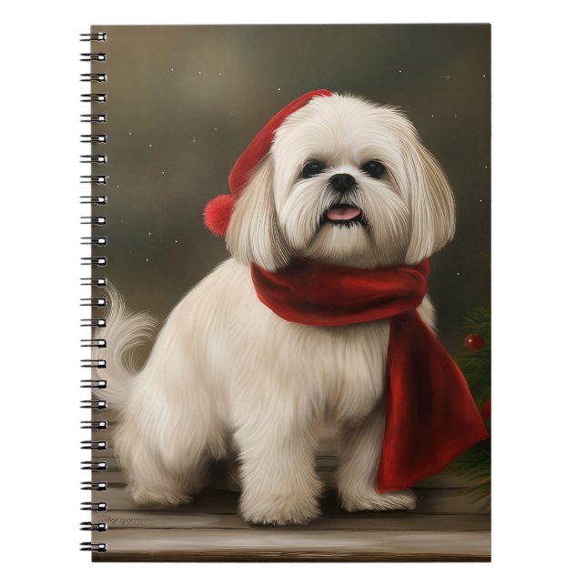 Lhasa Apso Hund i Snö jul Anteckningsbok (Framsidan)