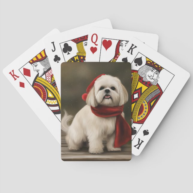 Lhasa Apso Hund i Snö jul Casinokort (Baksidan)