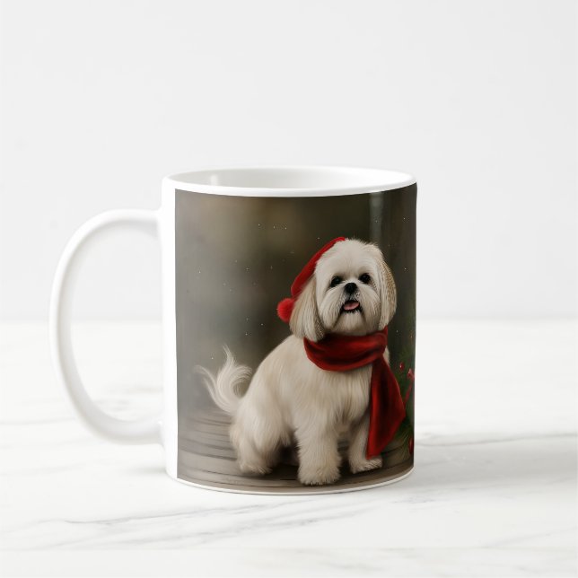 Lhasa Apso Hund i Snö jul Kaffemugg (Vänster)