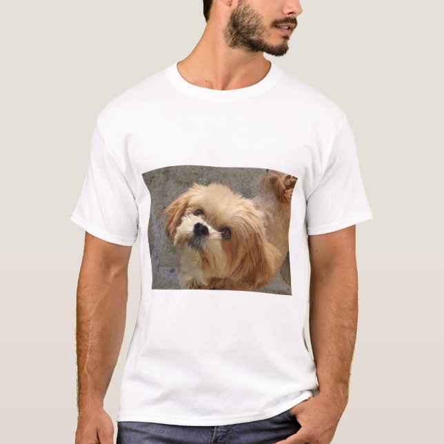 Lhasa Apso hund i trädgården T Shirt (Framsida)