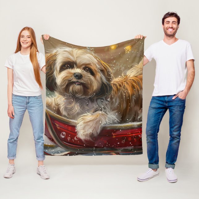 Lhasa Apso Hund Jul Festivitet Fleecefilt (På plats)