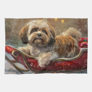 Lhasa Apso Hund Jul Festivitet Kökshandduk