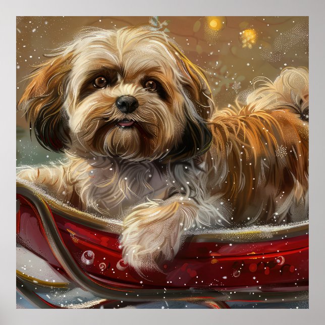 Lhasa Apso Hund Jul Festivitet Poster (Framsidan)