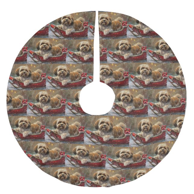 Lhasa Apso Hund Jul Festlig Julgransmatta Borstad Polyester (Framsidan)