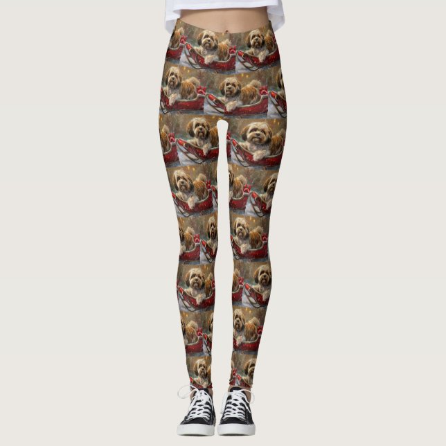 Lhasa Apso Hund Jul Festlig Leggings (Framsida)