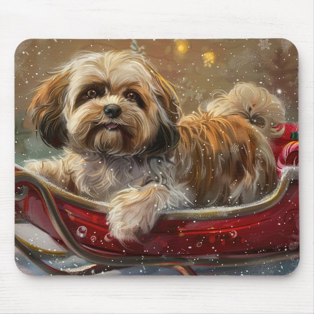 Lhasa Apso Hund Jul Festlig Musmatta (Framsidan)