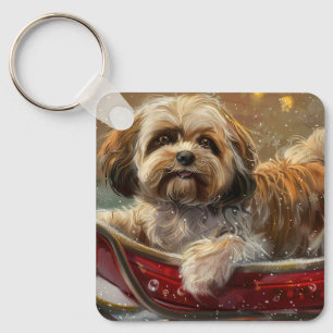 Lhasa Apso Hund Jul Festlig Nyckelring