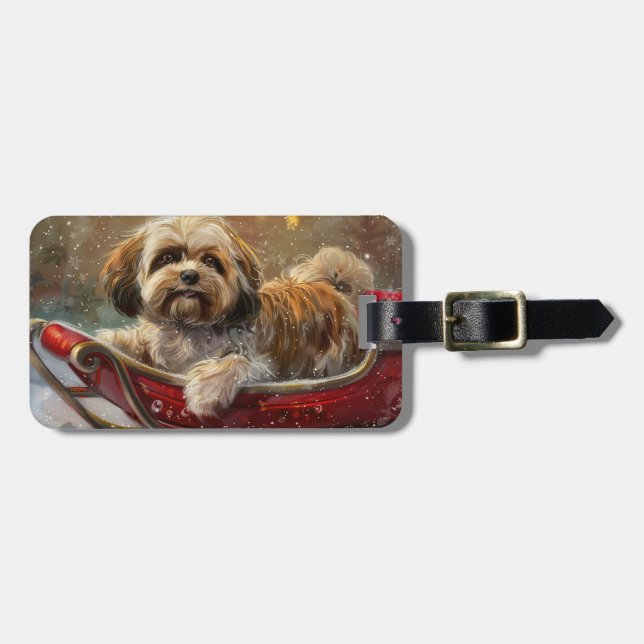 Lhasa Apso Hund julafton Bagagebricka (Horisontell Framsida)