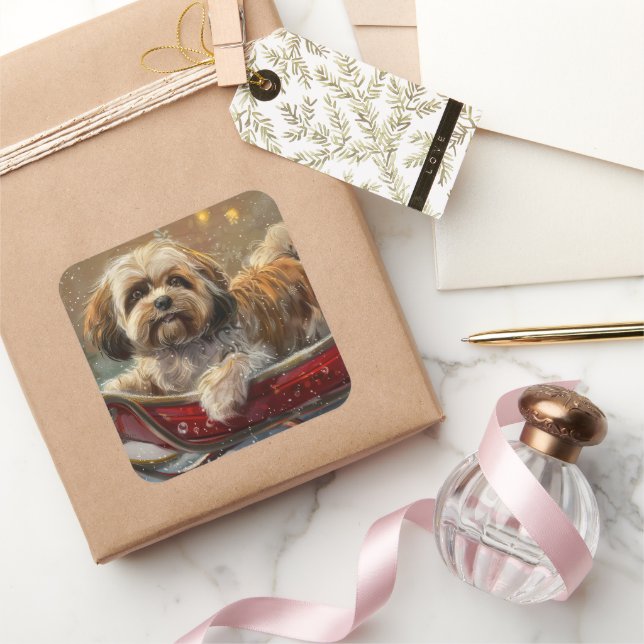 Lhasa Apso Hund julafton Fyrkantigt Klistermärke (Gifting)