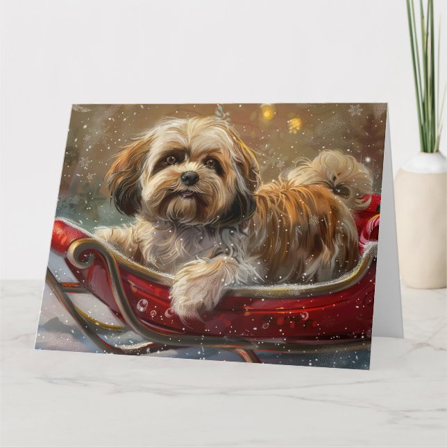 Lhasa Apso Hund julafton Kort (Framsida)