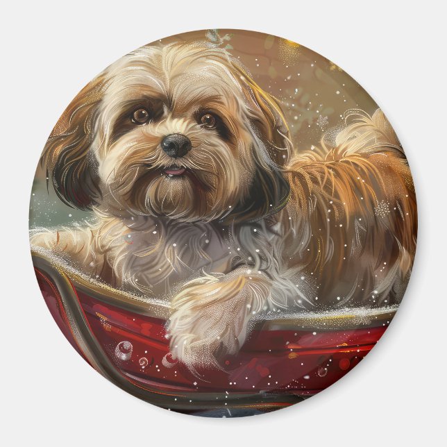 Lhasa Apso Hund julafton Magnet (Framsidan)