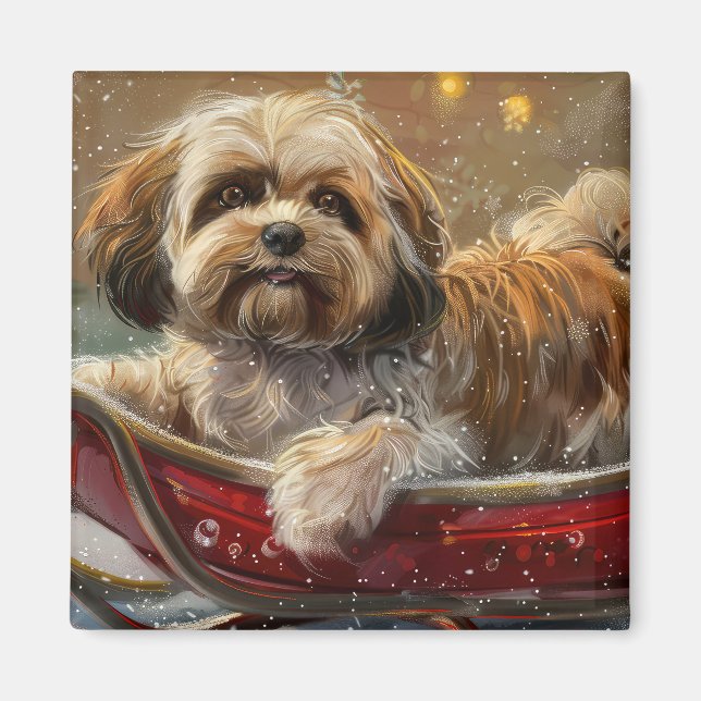 Lhasa Apso Hund julafton Magnet (Framsidan)
