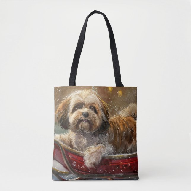 Lhasa Apso Hund julafton Tygkasse (Framsida)