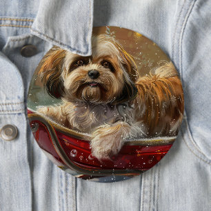 Lhasa Apso Hund Julfirande Knapp