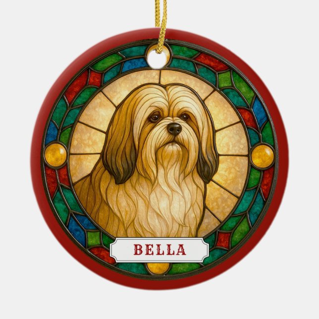 Lhasa Apso Hund Keramisk Cirkulär Ornament (Framsidan)