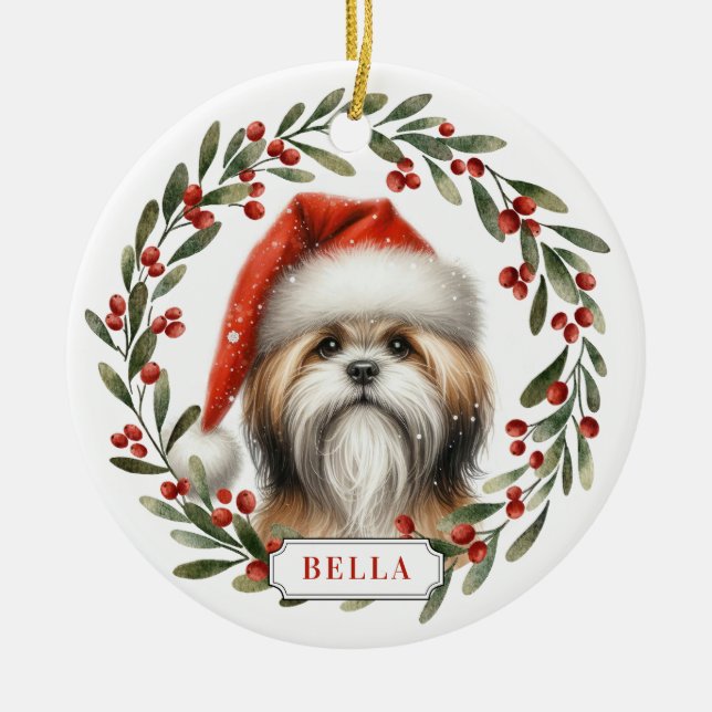 Lhasa Apso Hund Keramisk Cirkulär Ornament (Framsidan)