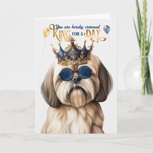 Lhasa Apso Hund Kung för en daglig födelsedag Kort (Framsida)