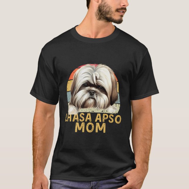 Lhasa Apso Hund Mamma Retro Funny Min Hundar är mi T Shirt (Framsida)