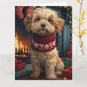 Lhasa Apso Hund Med Julpresenter Öppen Spis Kort