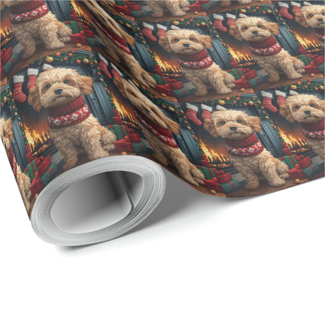Lhasa Apso Hund Med Julpresenter Öppen Spis Presentpapper (Rulle Hörn)
